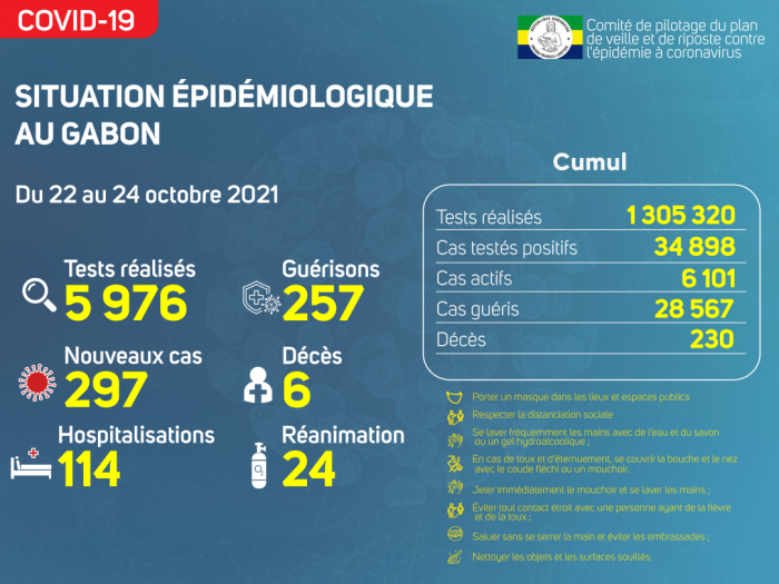 Coronavirus au Gabon&nbsp;: point journalier du 24 octobre 2021